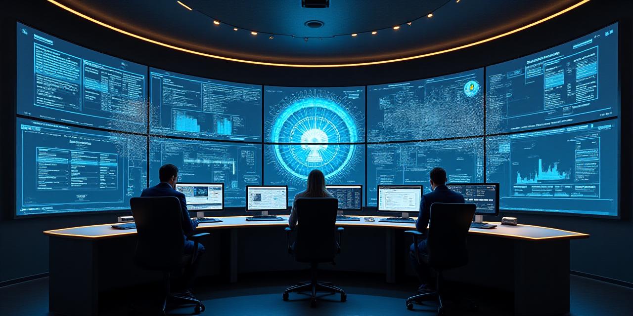 Modern logistics dispatch center with curved monitors